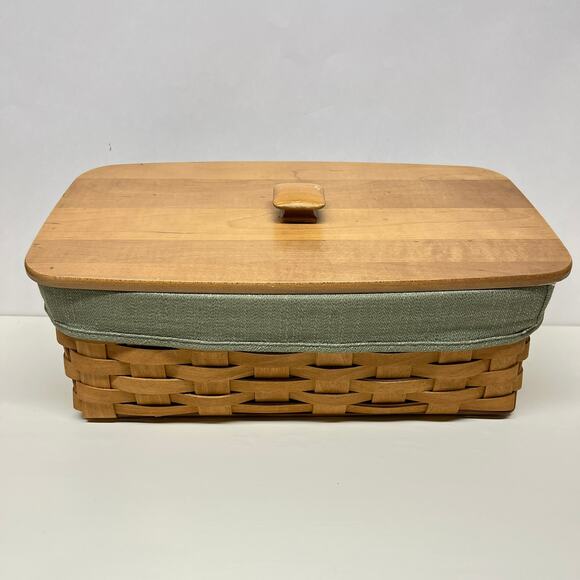 Longaberger Vanity Basket with Wood Lid Cloth Liner Plastic Liner - Picture 1 of 10